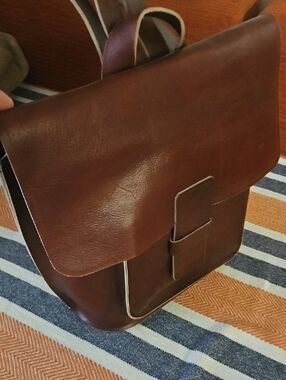 Men Or Woman Brown Leather Backpack - Sleek Everyday Carry, Travel Use.
